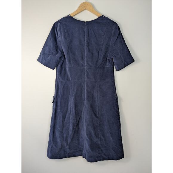 Boden Embroidered Dotted Neckline Short Sleeve Shift Dress in Navy - Picture 7 of 7
